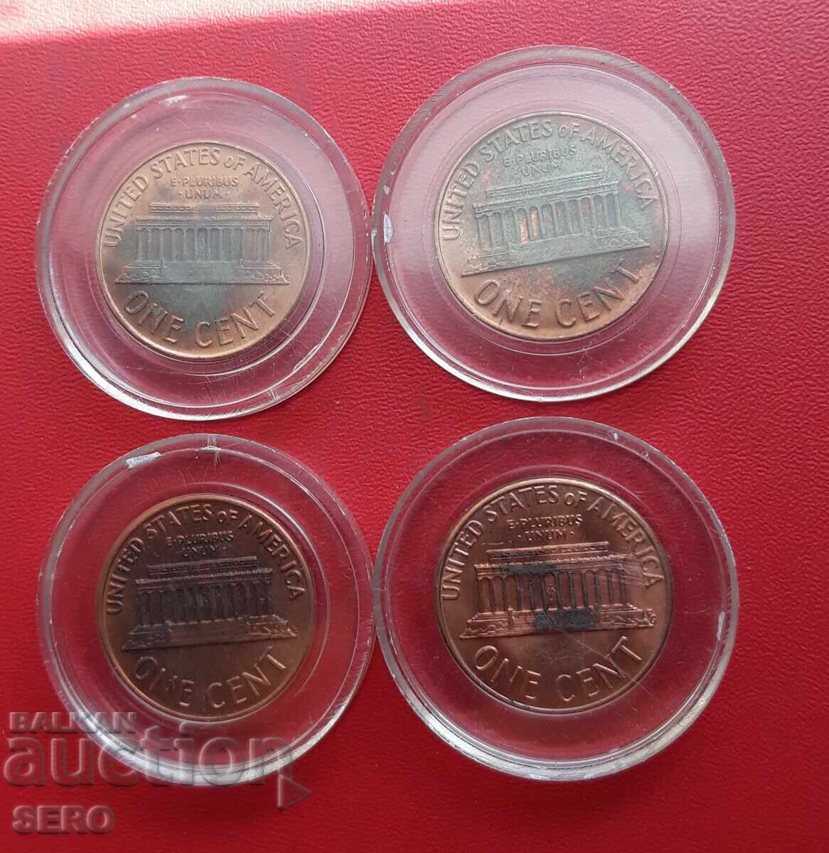 SUA-lot 4x1 cent 1965, 1967, 1971, 1973 în capsule cu preț € 0.31 | 0.61 BGN