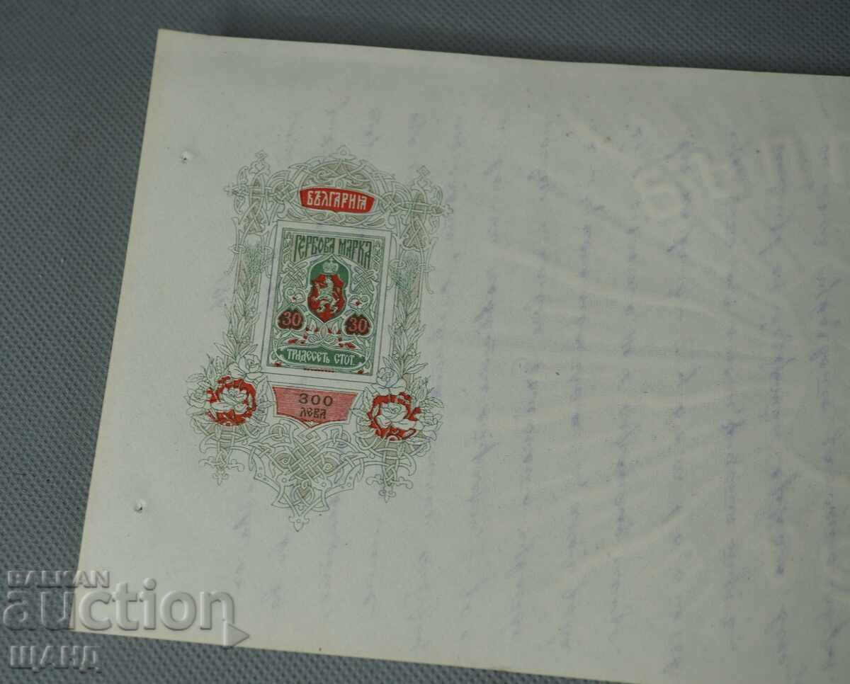 1907 Blank document with 30 stotinki revenue stamp watermark