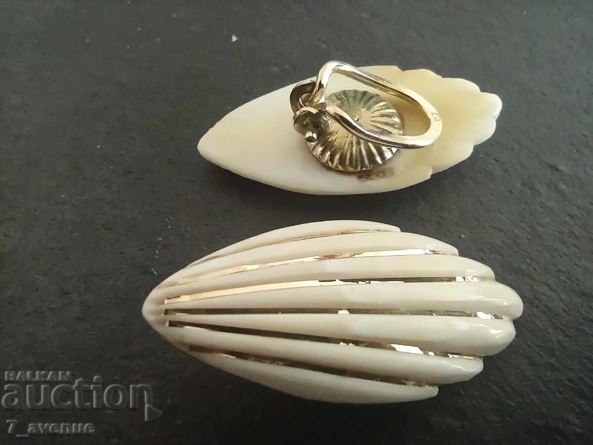 Authentic 100-year-old 585 gold and genuine ivory earrings