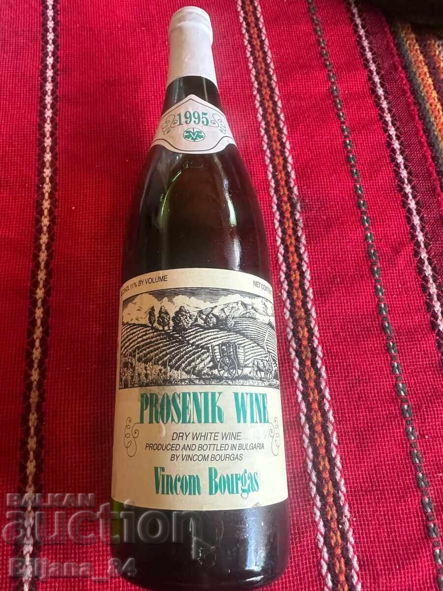 Old bottle of white wine Prosenik Wine 1995 Old bottle of white wine Prosenik Wine 1995