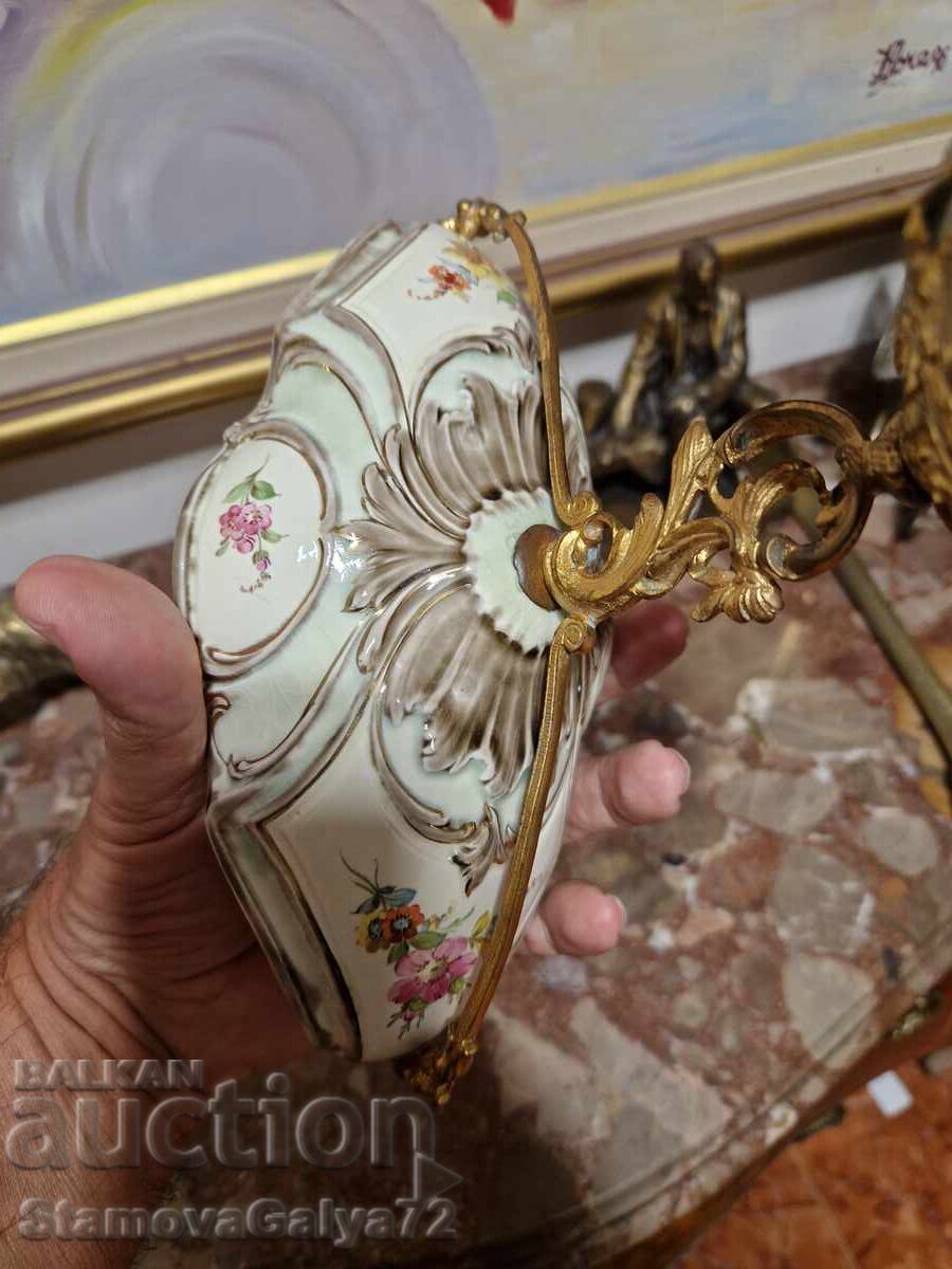 Уникална антикварна английска бомбониера бронз порцелан - 6 Уникална антикварна английска бомбониера бронз порцелан - 6