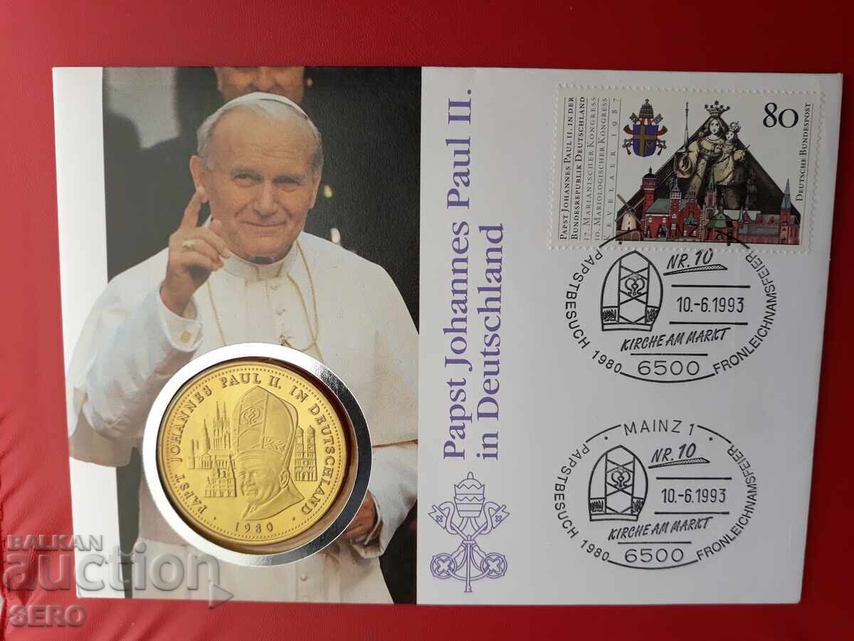 Germany-gold-plated medal of Pope John Paul II in a beautiful envelope Germany-gold-plated medal of Pope John Paul II in a beautiful envelope