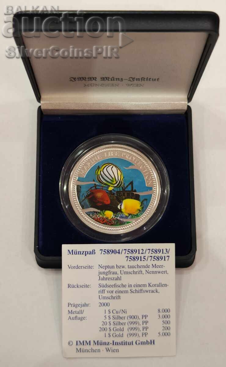 Ασημένιο νόμισμα 5$ Προστασία της Θαλάσσιας Ζωής 2000 Παλάου με τιμή € 0.01 | 0.02 BGN Ασημένιο νόμισμα 5$ Προστασία της Θαλάσσιας Ζωής 2000 Παλάου με τιμή € 0.01 | 0.02 BGN
