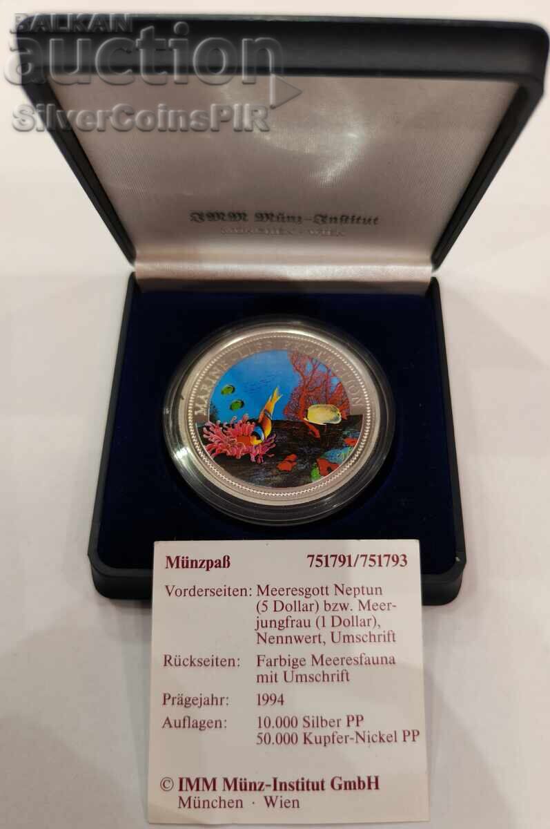 Ασημένιο νόμισμα 5$ Προστασία της Θαλάσσιας Ζωής 1994 Παλάου με τιμή € 0.01 | 0.02 BGN Ασημένιο νόμισμα 5$ Προστασία της Θαλάσσιας Ζωής 1994 Παλάου με τιμή € 0.01 | 0.02 BGN