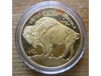 Gilded coin - plaque with American bison design