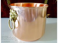 Copper cauldron, copper ice bucket, pure red copper, lion heads