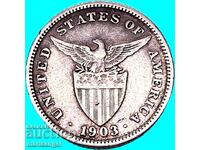 Philippines USA 20 centavos 1903 5.38g very rare silver