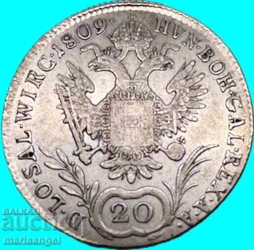 20 кройцера 1809 Австрия А - Вена имп.Франциск I с цена € 29.50 | 57.70 лв.