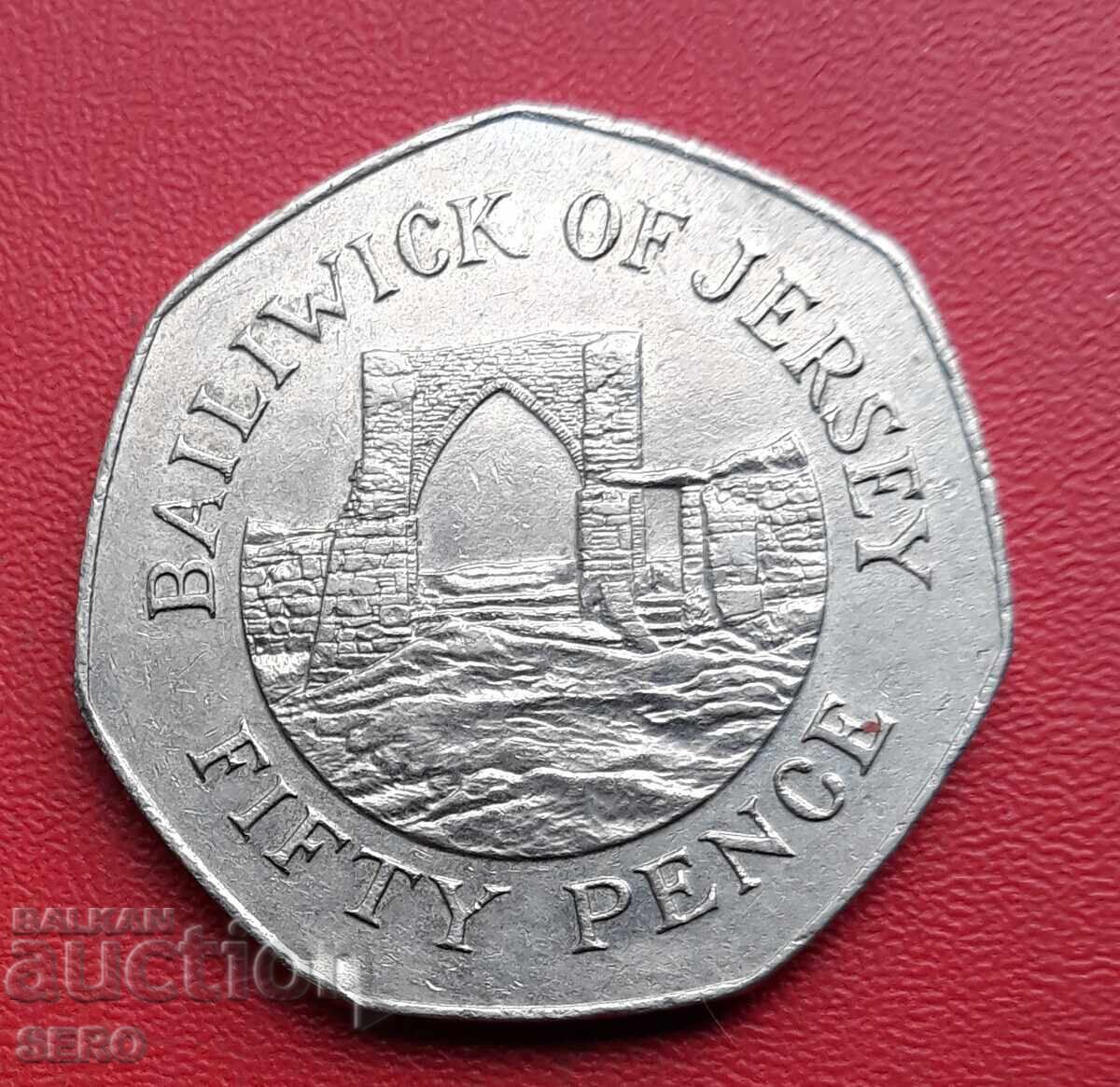 Insula Jersey - 50 pence 1988 - tiraj mic și rară