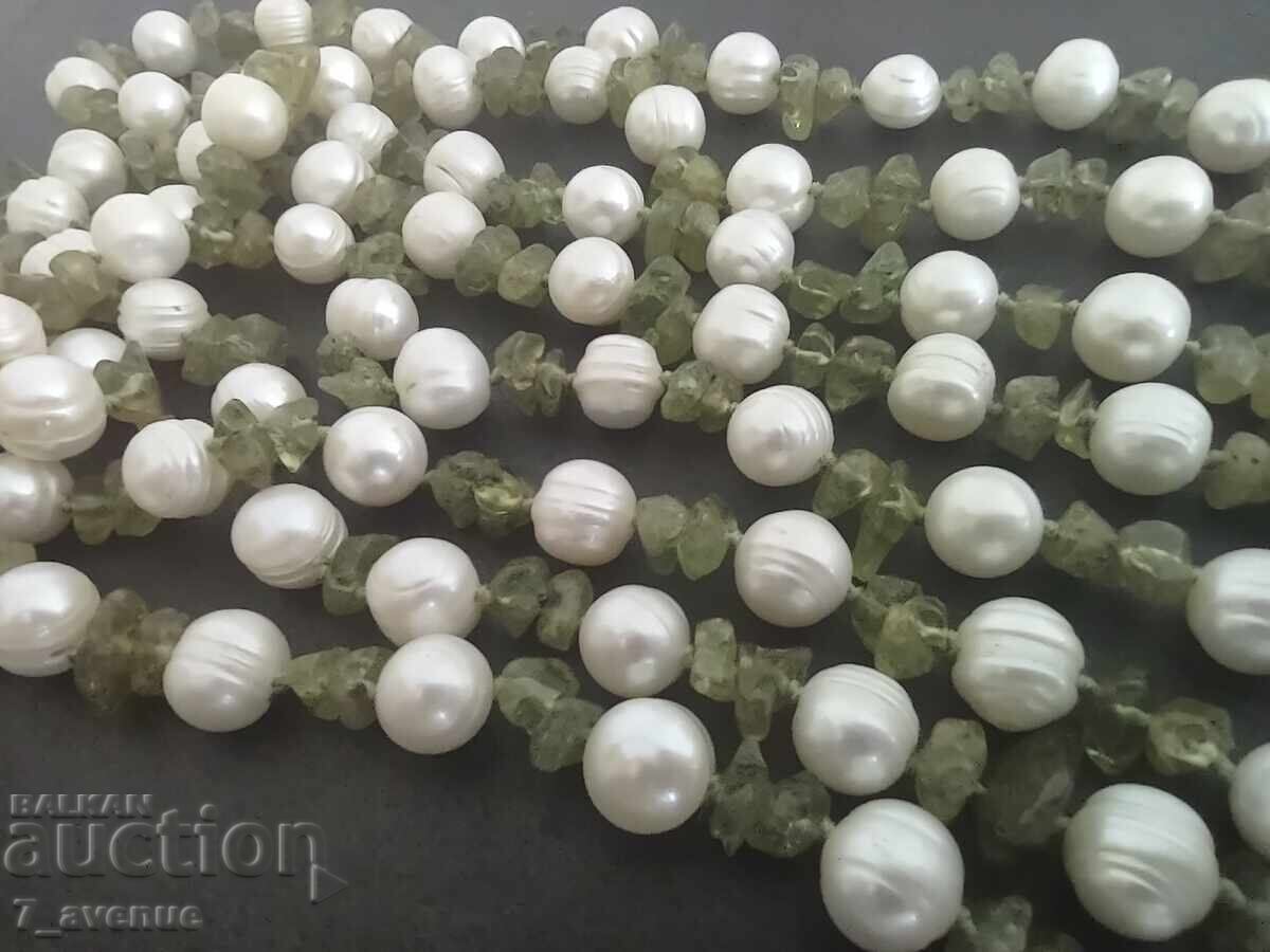 Necklace, very long natural stone and pearls Necklace, very long natural stone and pearls