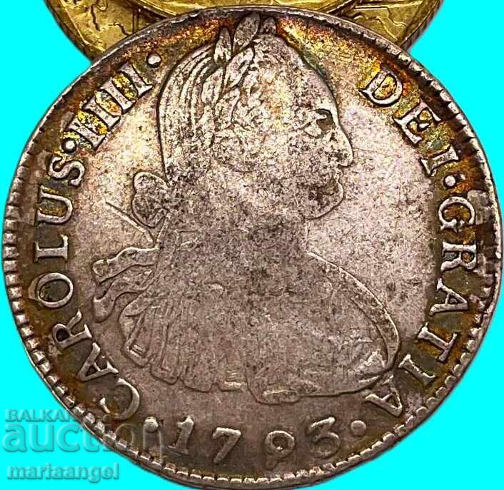 Παράδοση 2 Reales 1793 Μεξικό Κάρολος Δ' ασήμι Πατίνα ουράνιο τόξο Παράδοση 2 Reales 1793 Μεξικό Κάρολος Δ' ασήμι Πατίνα ουράνιο τόξο