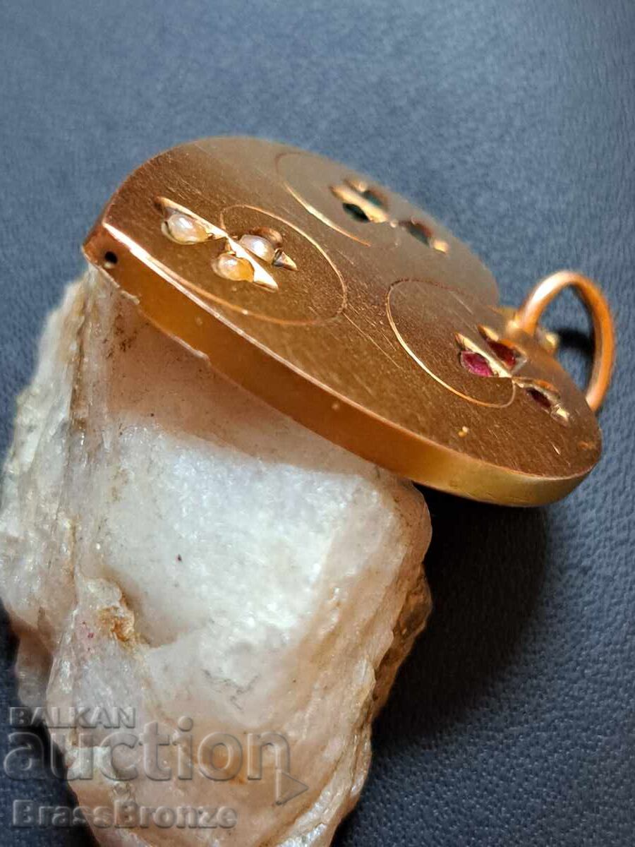 Auction  5g 14K Gold Heart with gemstones and pearls