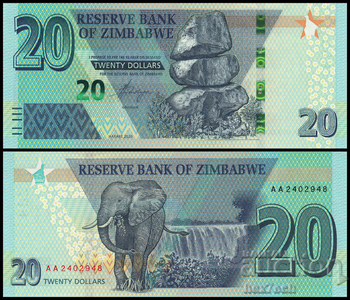 ❤️ ⭐ Ζιμπάμπουε 2020 20 $ UNC νέο ⭐ ❤️ ❤️ ⭐ Ζιμπάμπουε 2020 20 $ UNC νέο ⭐ ❤️