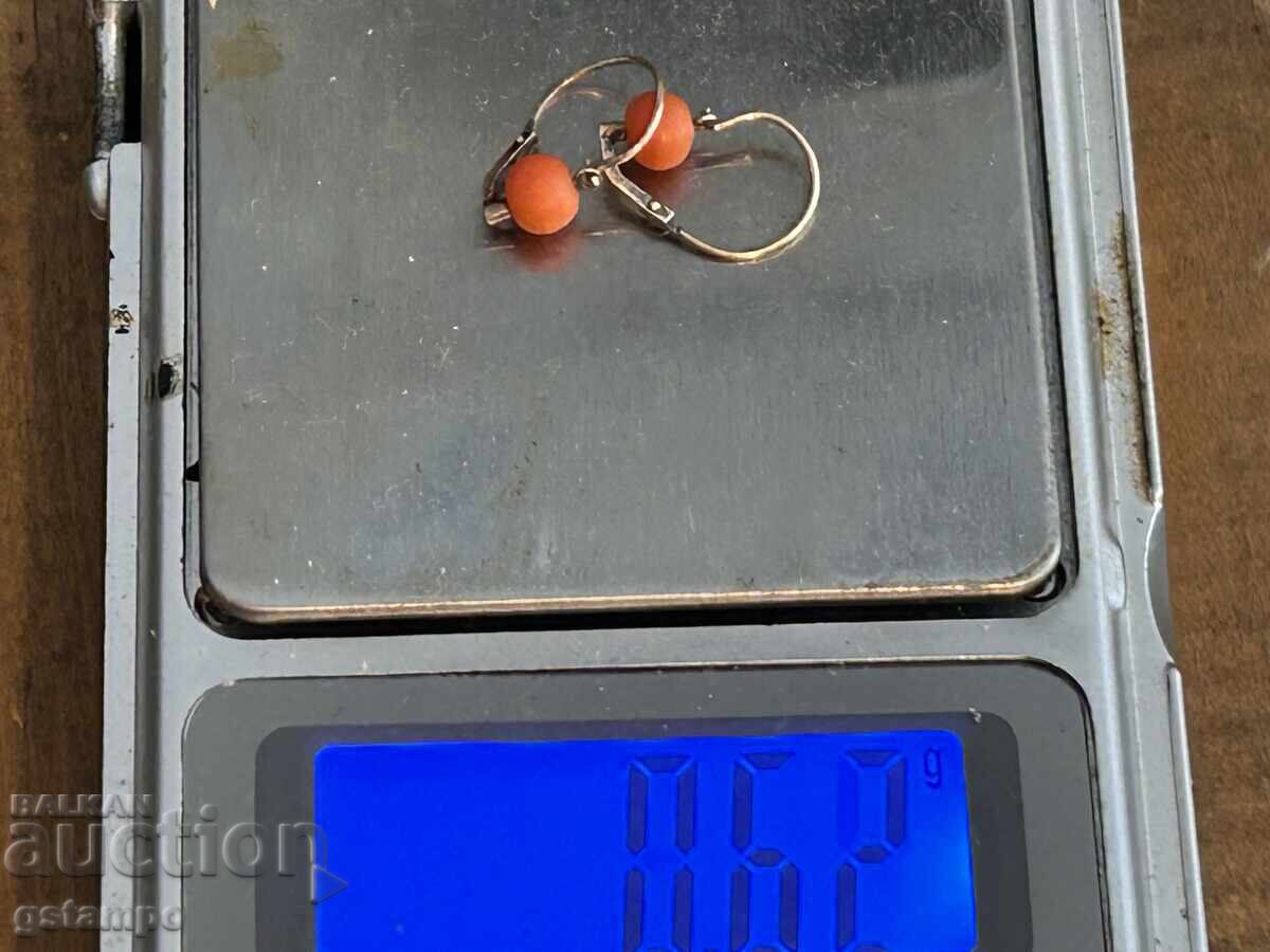 Gold Earrings with Coral 14 Karat 585 - 7