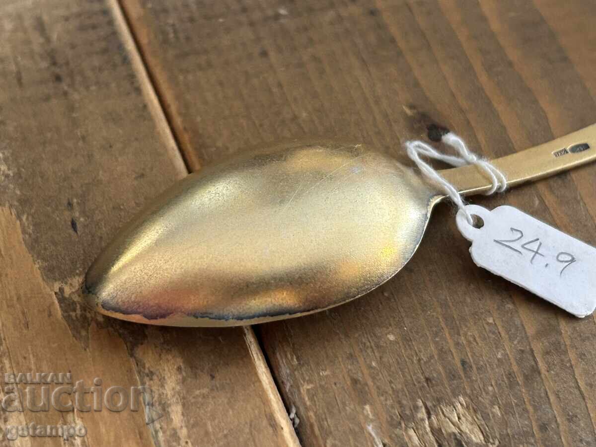 Russian Silver .916 / Teaspoon / Spoon / Gold Plating Enamel - 5 Russian Silver .916 / Teaspoon / Spoon / Gold Plating Enamel - 5