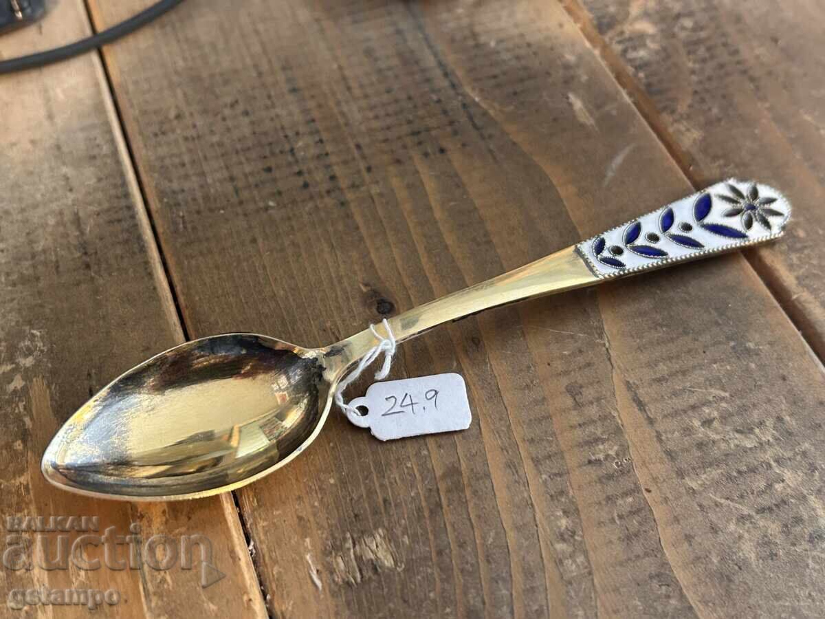 Russian Silver .916 / Teaspoon / Spoon / Gold Plating Enamel - 7 Russian Silver .916 / Teaspoon / Spoon / Gold Plating Enamel - 7