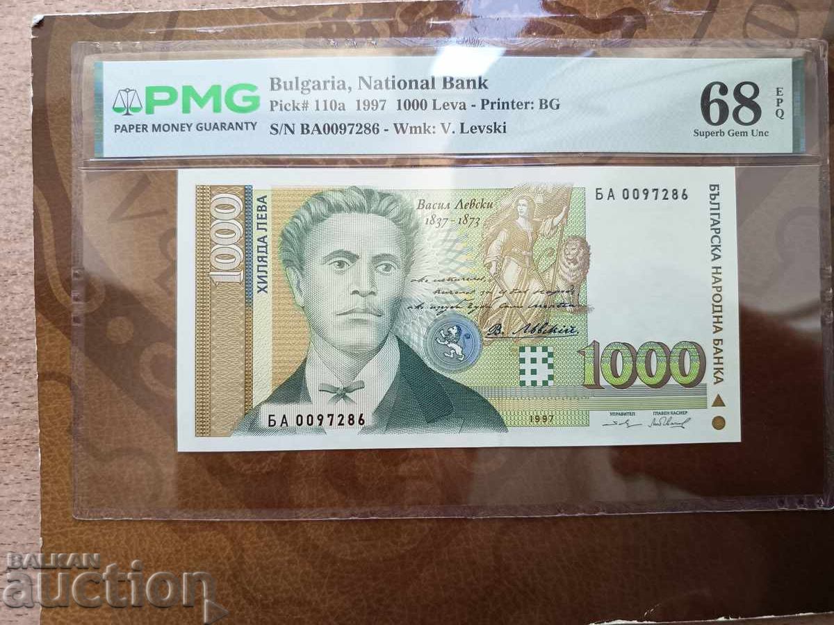 България банкноти 1000 лева от 1997 г. PMG UNC 68 EPQ с цена € 80.00 | 156.47 лв. България банкноти 1000 лева от 1997 г. PMG UNC 68 EPQ с цена € 80.00 | 156.47 лв.