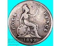United Kingdom 4 Pence 1842 Groat Victoria Silver
