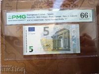 Europe, Spain 5 euro banknote from 2013 PMG UNC 66 EPQ
