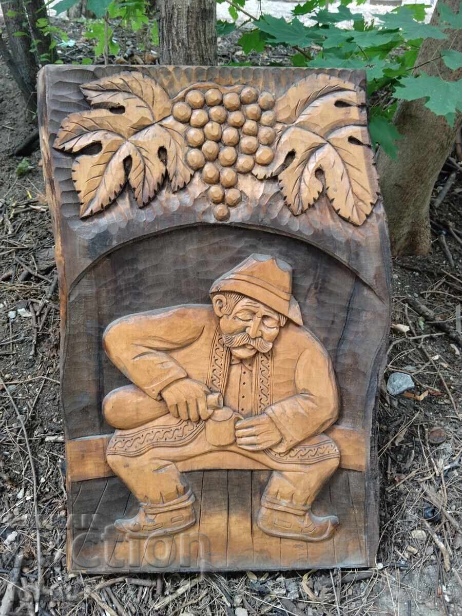 Unique large wooden panel wood carving - grandfather pouring rakia with price € 490.00 | 958.36 BGN Unique large wooden panel wood carving - grandfather pouring rakia with price € 490.00 | 958.36 BGN