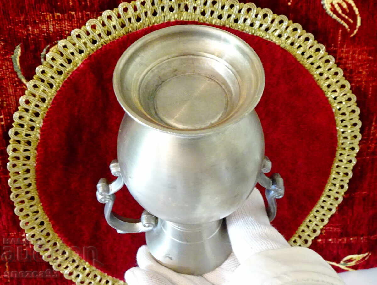 Auction Pewter pitcher, vase, candlestick Auction Pewter pitcher, vase, candlestick