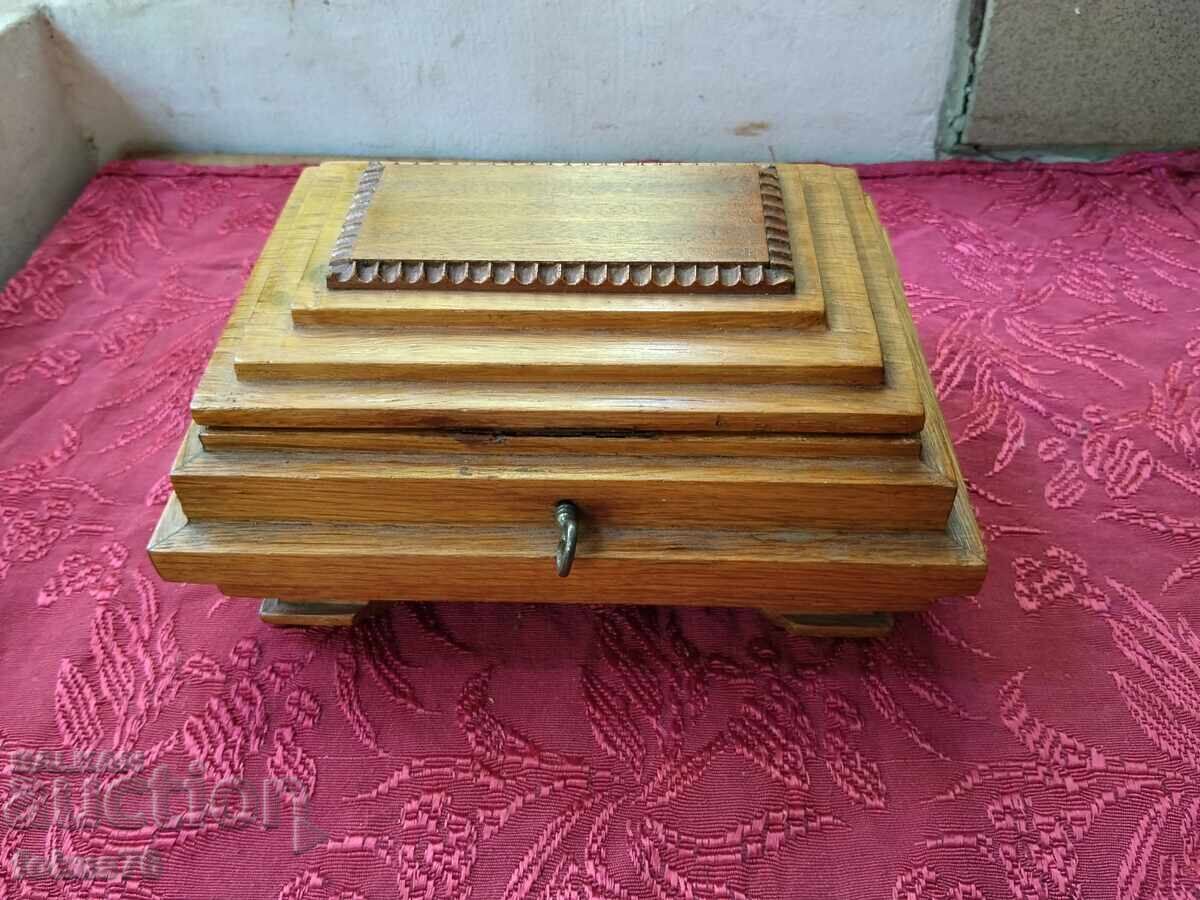 Wonderful antique old wooden jewelry box with key