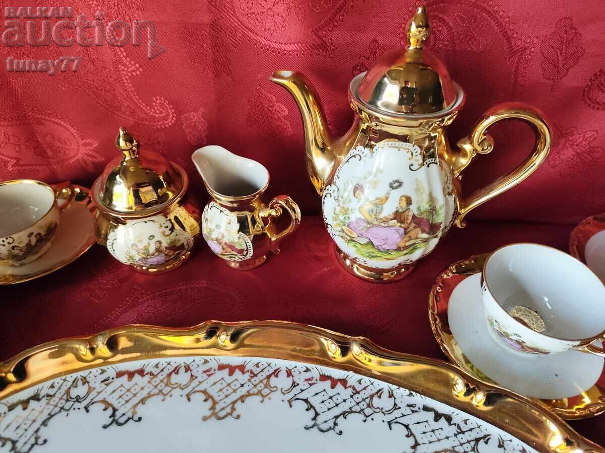 порцеланов сервиз за кафе/чай в стил рококо / 24 карата позл - 11 порцеланов сервиз за кафе/чай в стил рококо / 24 карата позл - 11