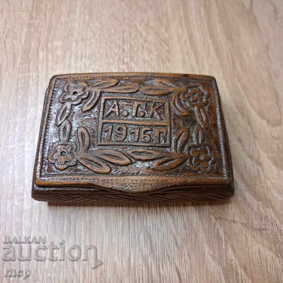 1916 trench art wooden cigarette case WWI