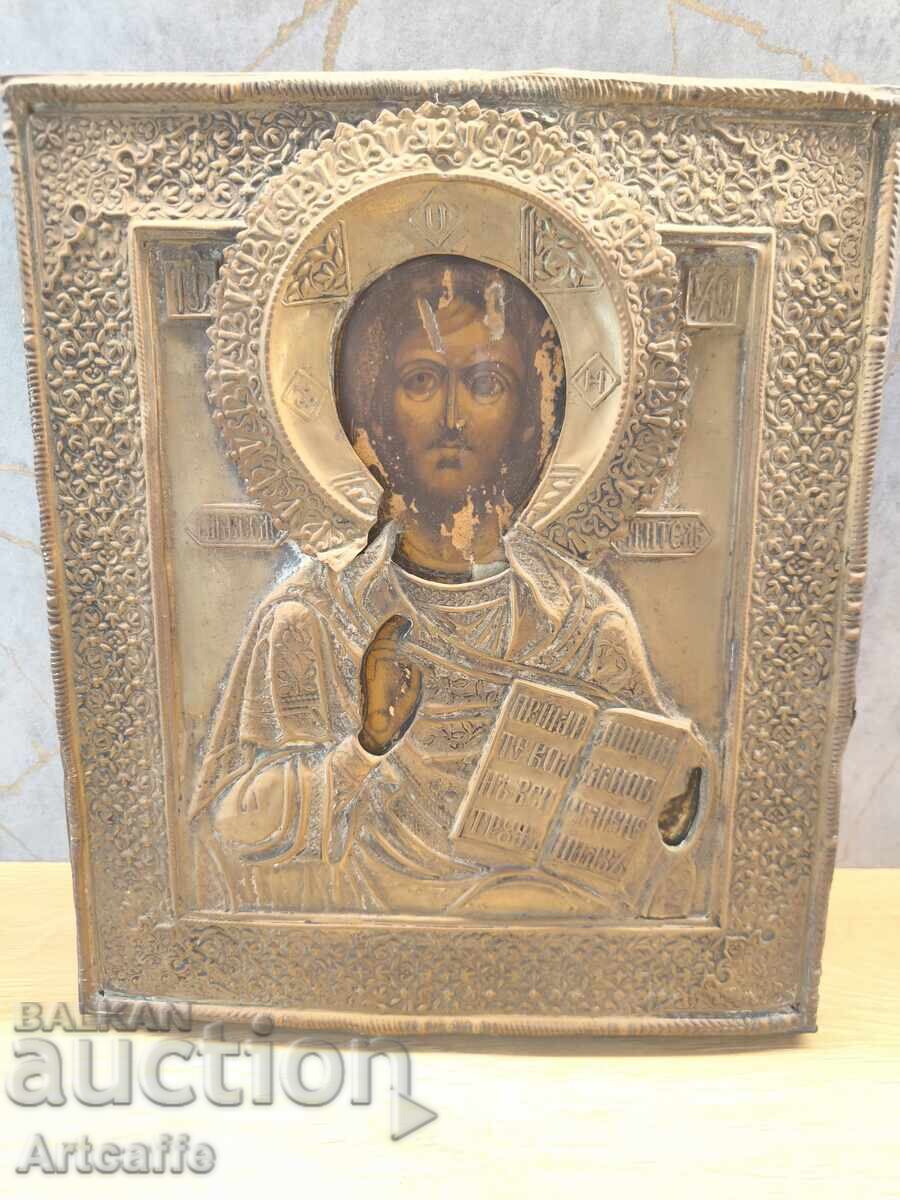 Orthodox icon "Christ Pantocrator" with original oklad
