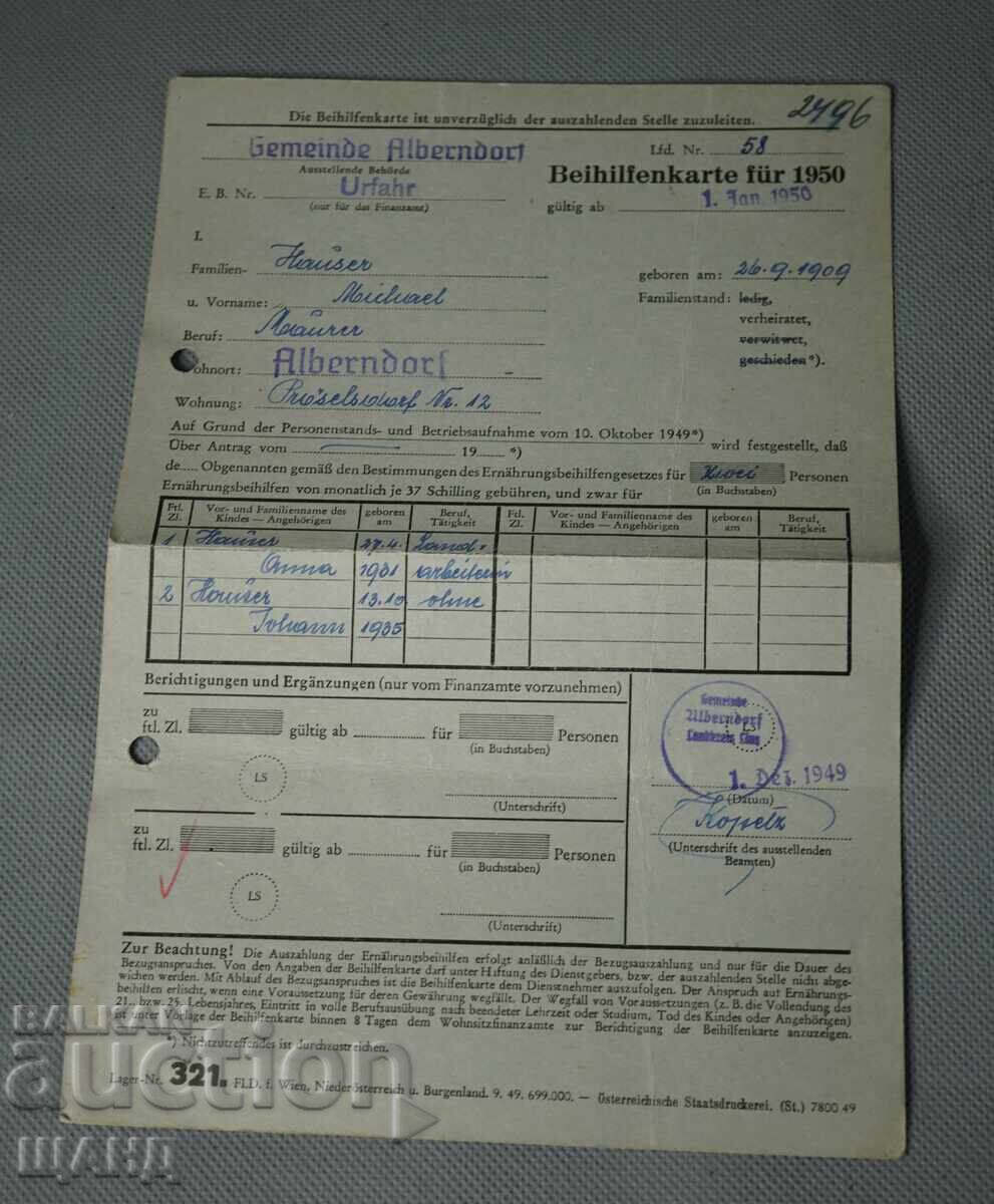 1950 Germania Document Nazist Hartă Ștampile