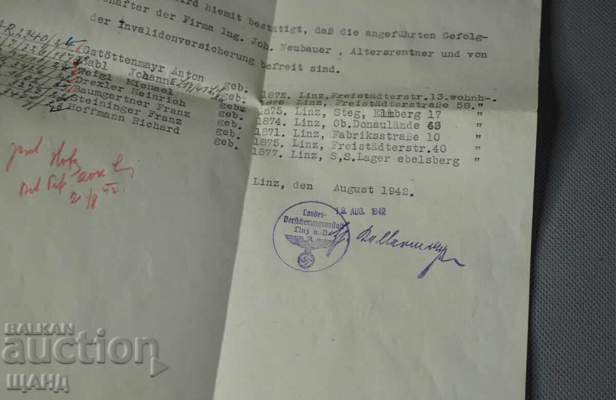 1942 Γερμανία Ναζιστικό έγγραφο χάρτης σφραγίδες σφραγίδα σβάστικα με τιμή € 3.25 | 6.36 BGN