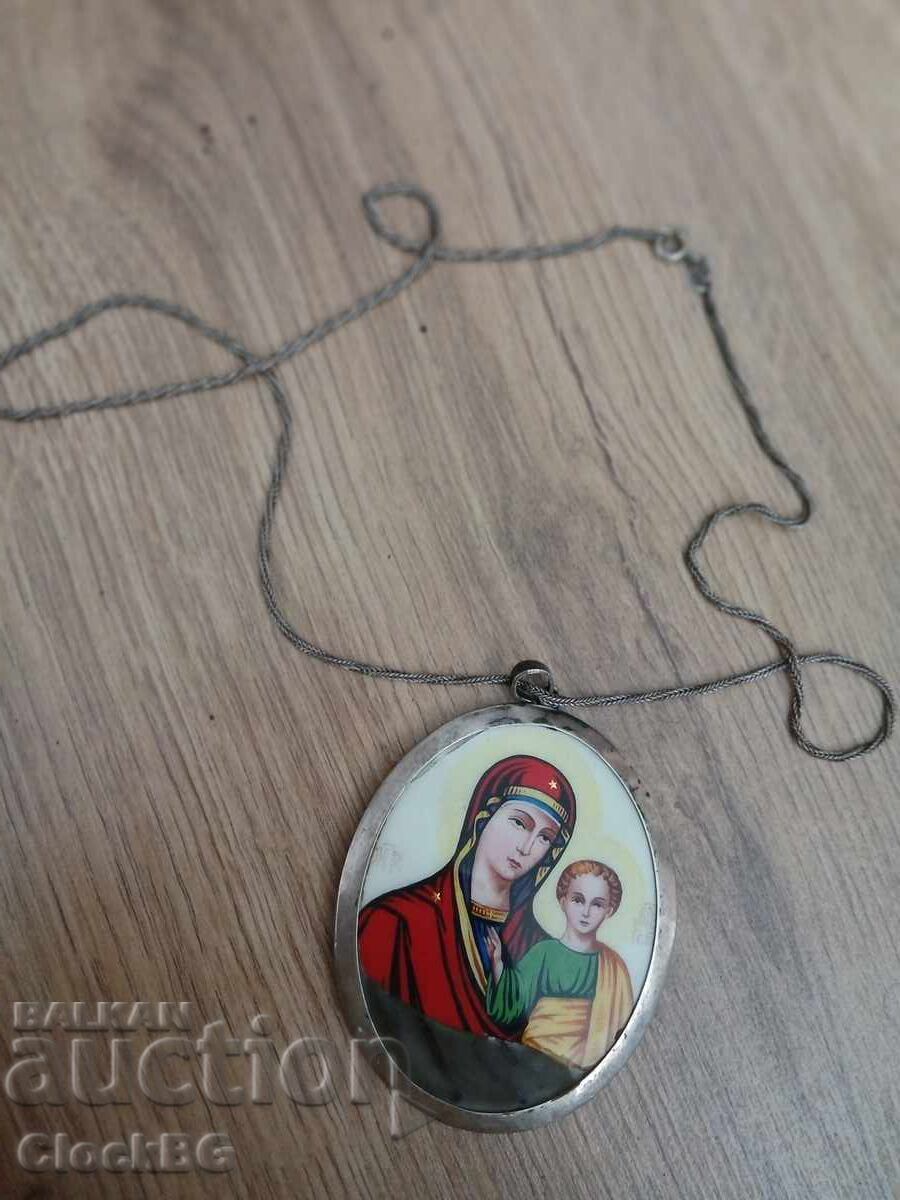 Medalion ortodox cu icoana Maicii Domnului cu Pruncul