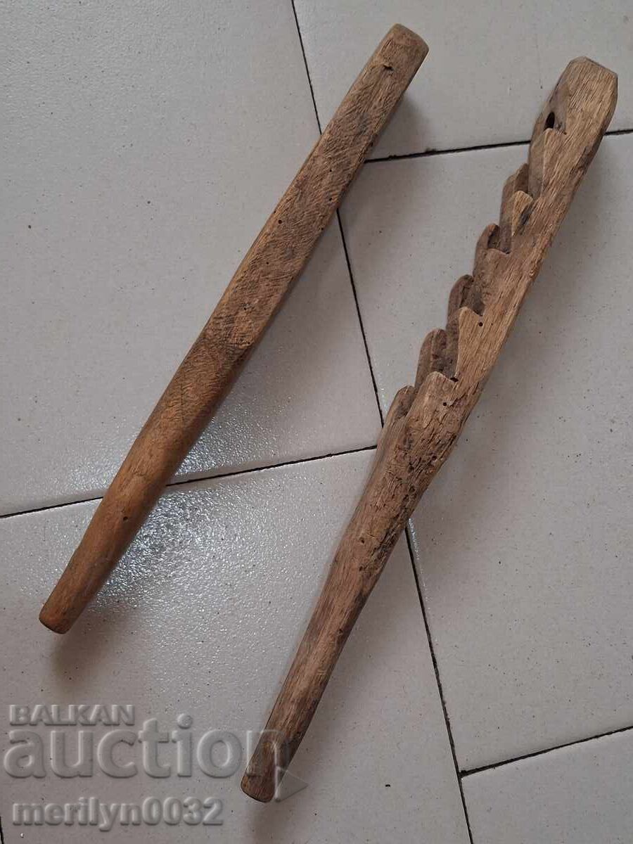 Bătător vechi de covoare din lemn 2 bucăți bâte din lemn bâtă obiecte din lemn - 7