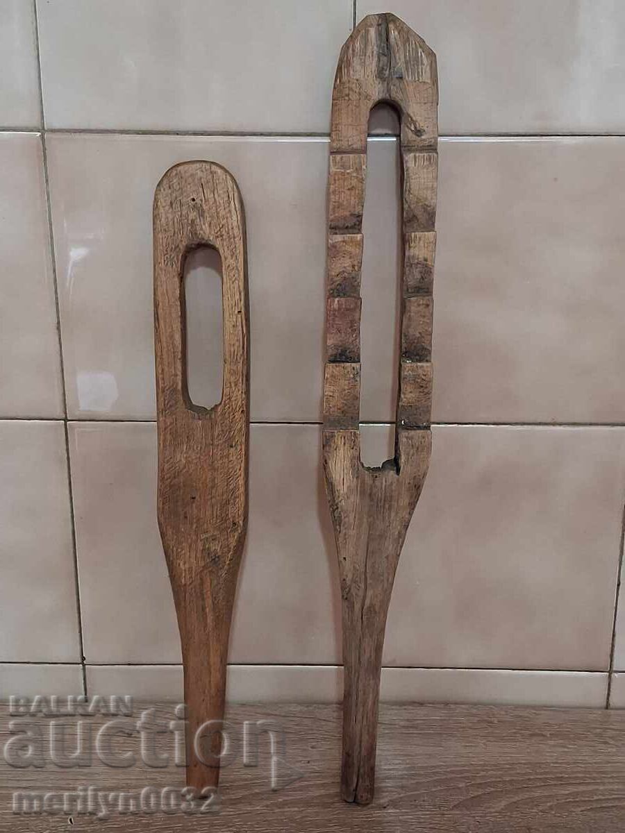 Bătător vechi de covoare din lemn 2 bucăți bâte din lemn bâtă obiecte din lemn