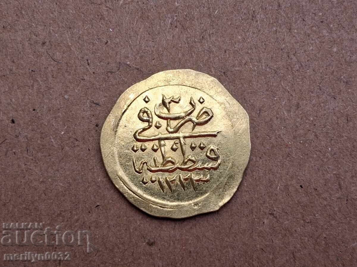 Licitație Monedă otomană 1/4 altin /zeri mahbub/ anul 1223 Mahmud II