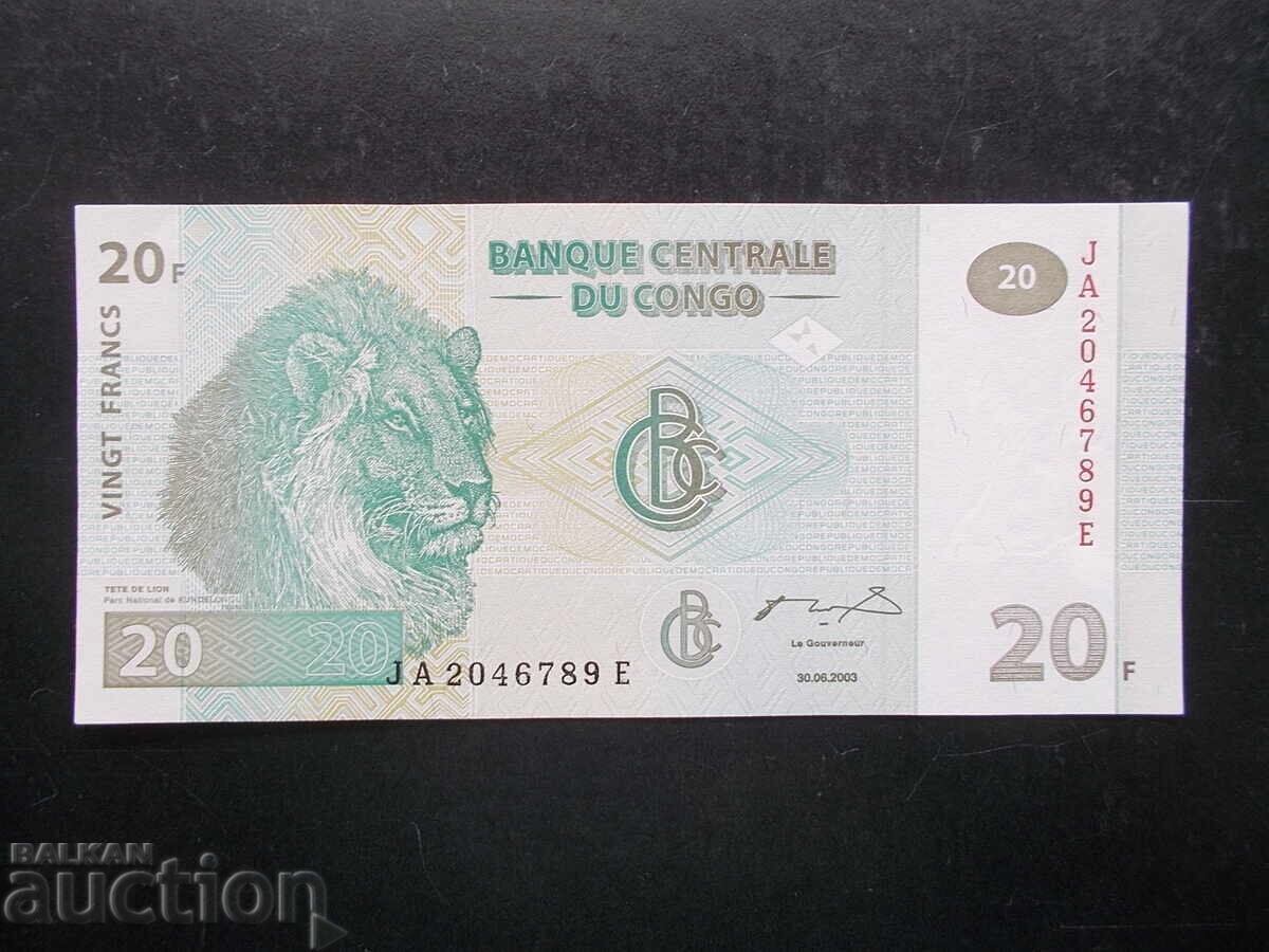 CONGO, 20 francs, 2003, UNC