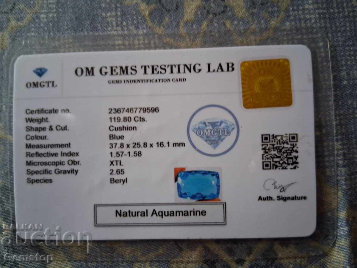 BZC! 119.80ct φυσικό ακουαμαρίνιο cushion με πιστοποίηση OMGTL από 1ct! - 6