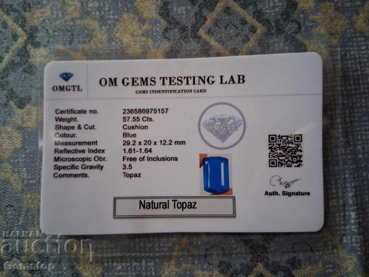 BZC! 57.55 ct φυσικό τοπάζι cushion με πιστοποίηση OMGTL από 1c! - 7