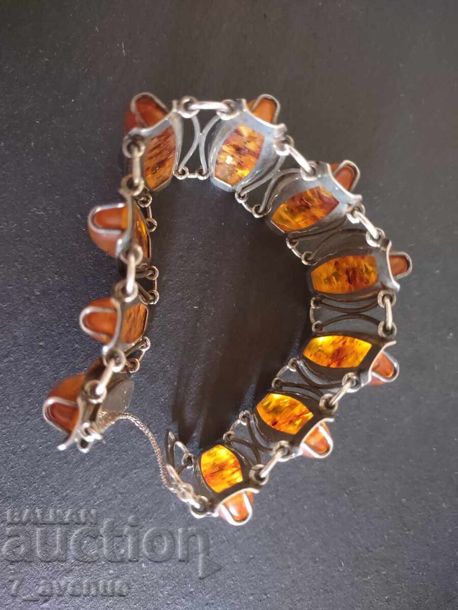Licitație Brățară din argint, chihlimbar și argint, design original Licitație Brățară din argint, chihlimbar și argint, design original
