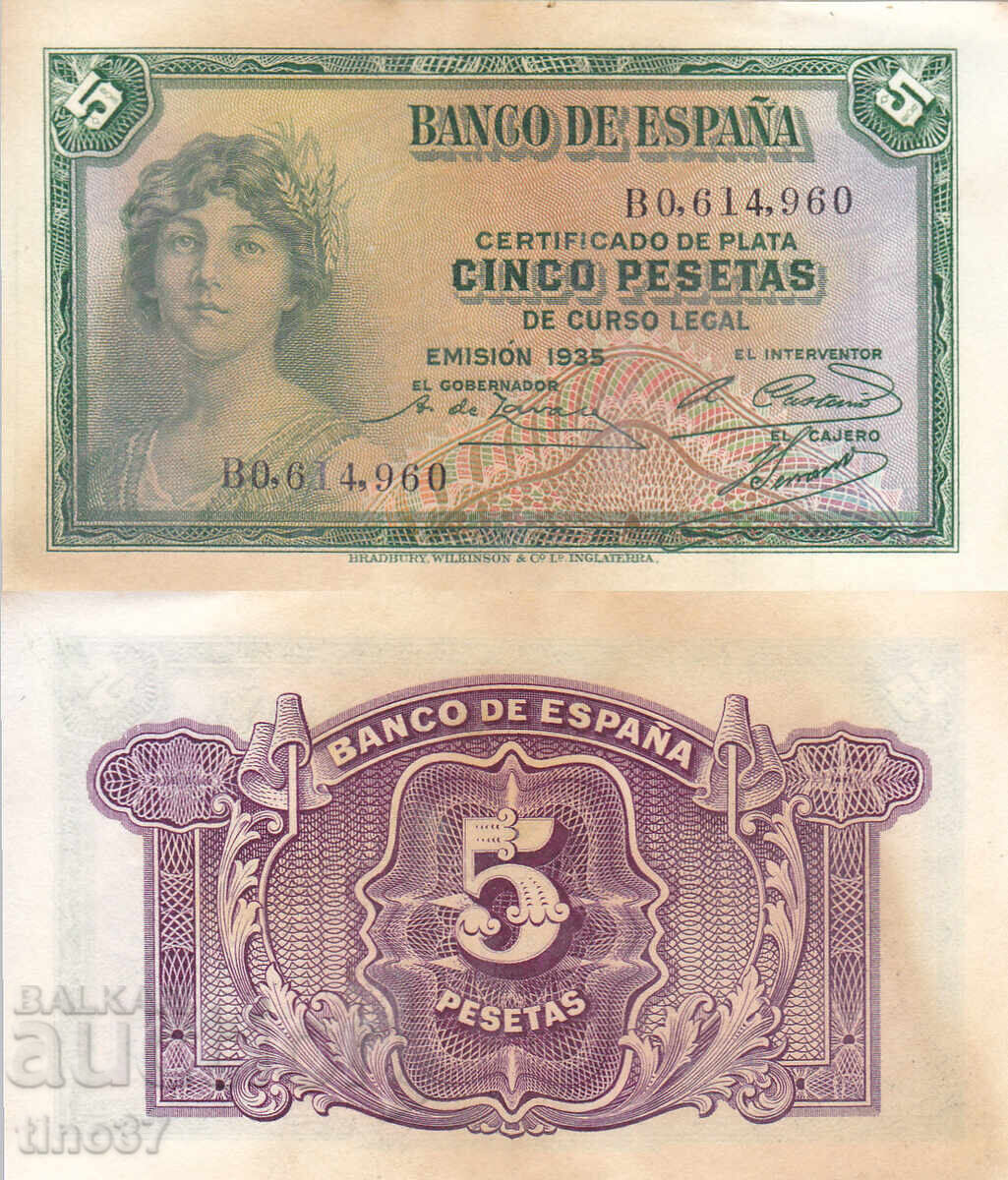 tino37- SPANIA - 5 PESETE - 1935 - XF tino37- SPANIA - 5 PESETE - 1935 - XF