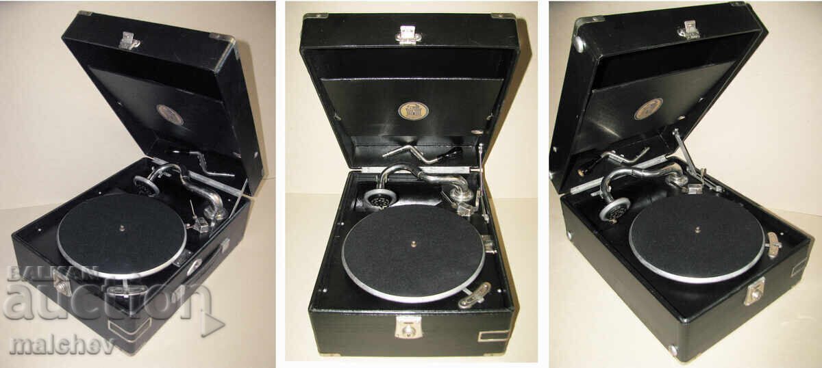 Licitație Gramofon mecanic portabil Odeon cu arc, anii 1930, stare excelentă