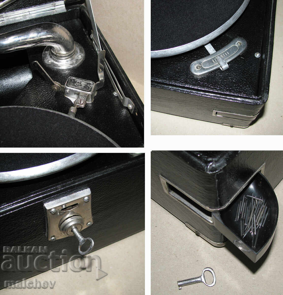 Gramofon mecanic portabil Odeon cu arc, anii 1930, stare excelentă - 7