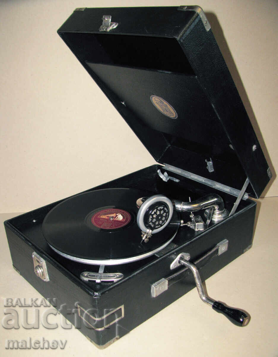 Gramofon mecanic portabil Odeon cu arc, anii 1930, stare excelentă