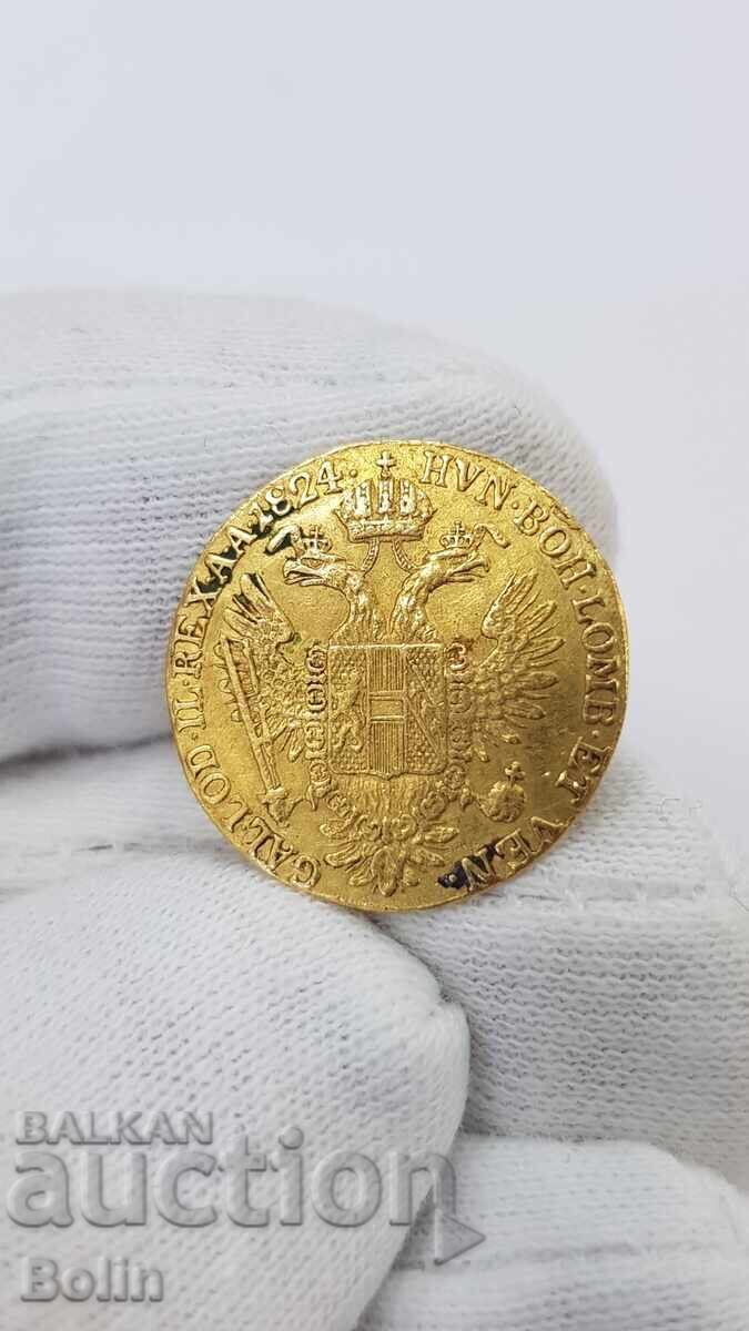 Rare Gold Coin, Ducat - 1824 "E" - Austria