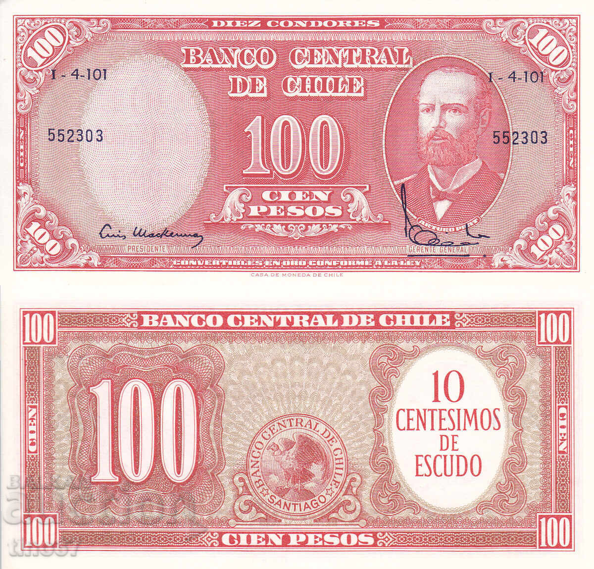 tino37 - CHILE - 100 PESOS / 10 CENTESIMOS / - 1960 - UNC