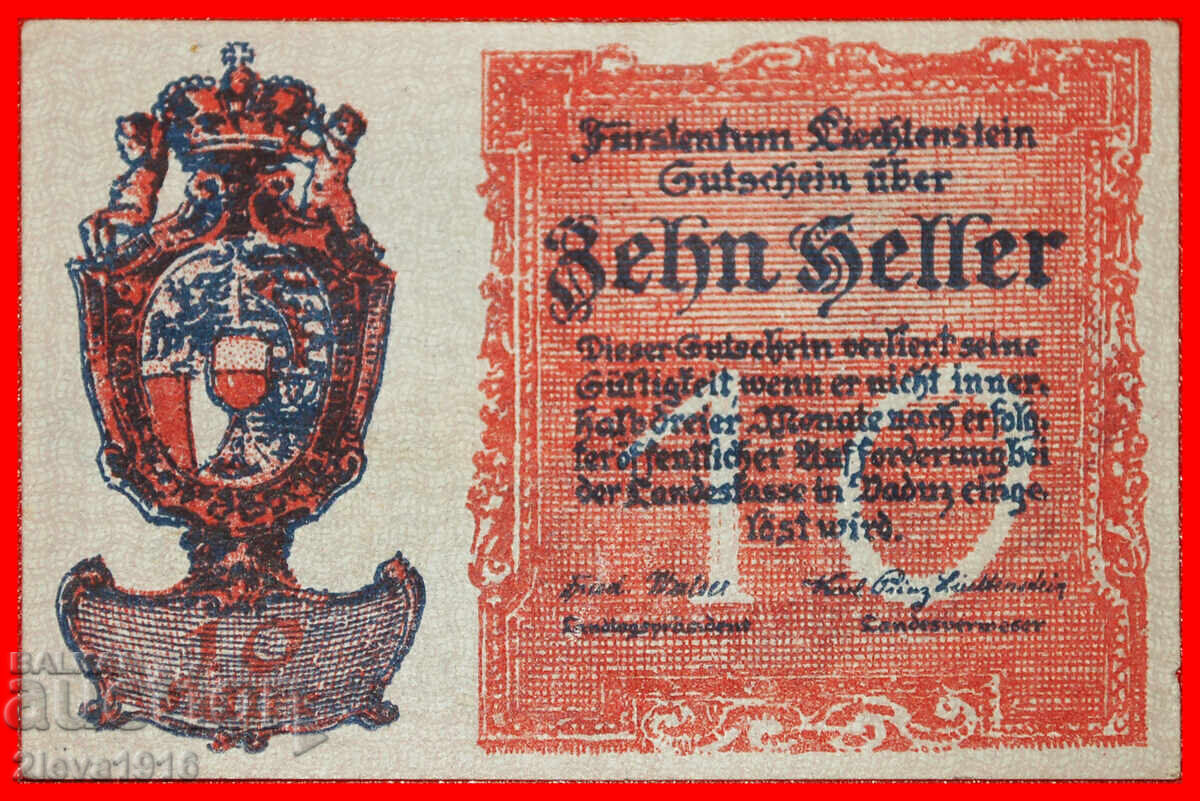 Ⰺ VADUZ: LIECHTENSTEIN ★ 10 HELLER (1920) CRISP! UNCOMMON!
