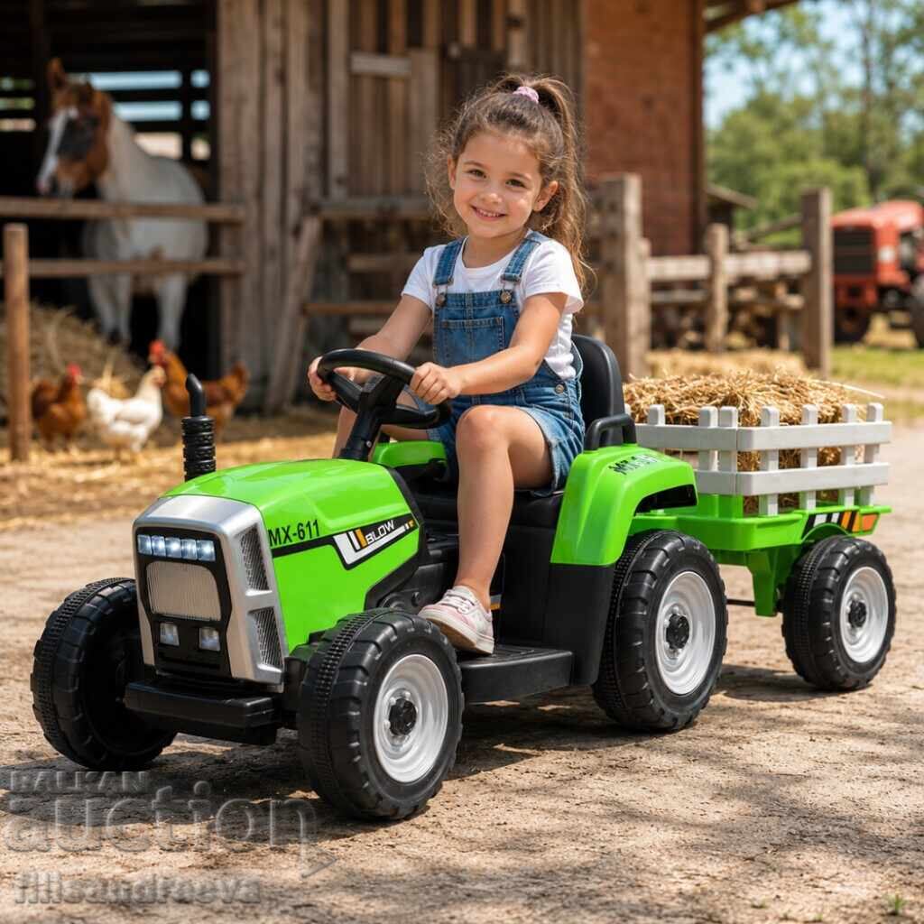 Licitație Tractor electric pentru copii cu remorcă 12V – 2x25W, MP3, Albastru