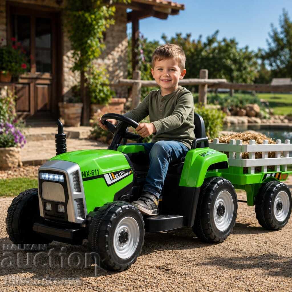 Livrarea Tractor electric pentru copii cu remorcă 12V – 2x25W, MP3, Albastru