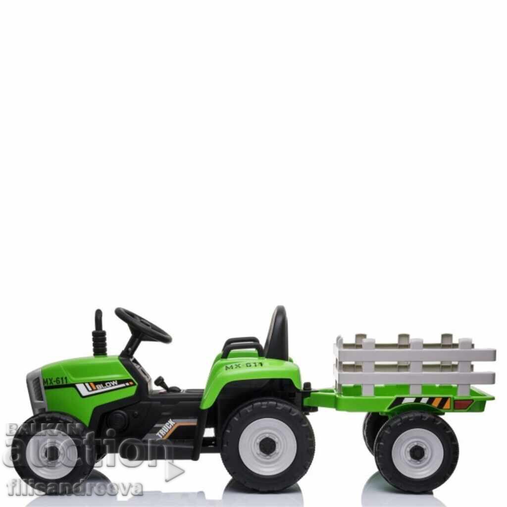 Tractor electric pentru copii cu remorcă 12V – 2x25W, MP3, Albastru - 7
