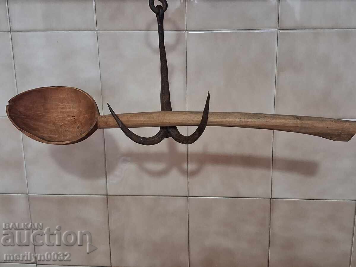 Very old wooden spoon, ladle, wooden
